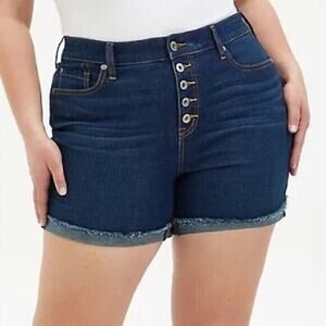 NEW TORRID Plus Size 24 5 Inch Vintage Stretch High-Rise Button Fly Blue Shorts